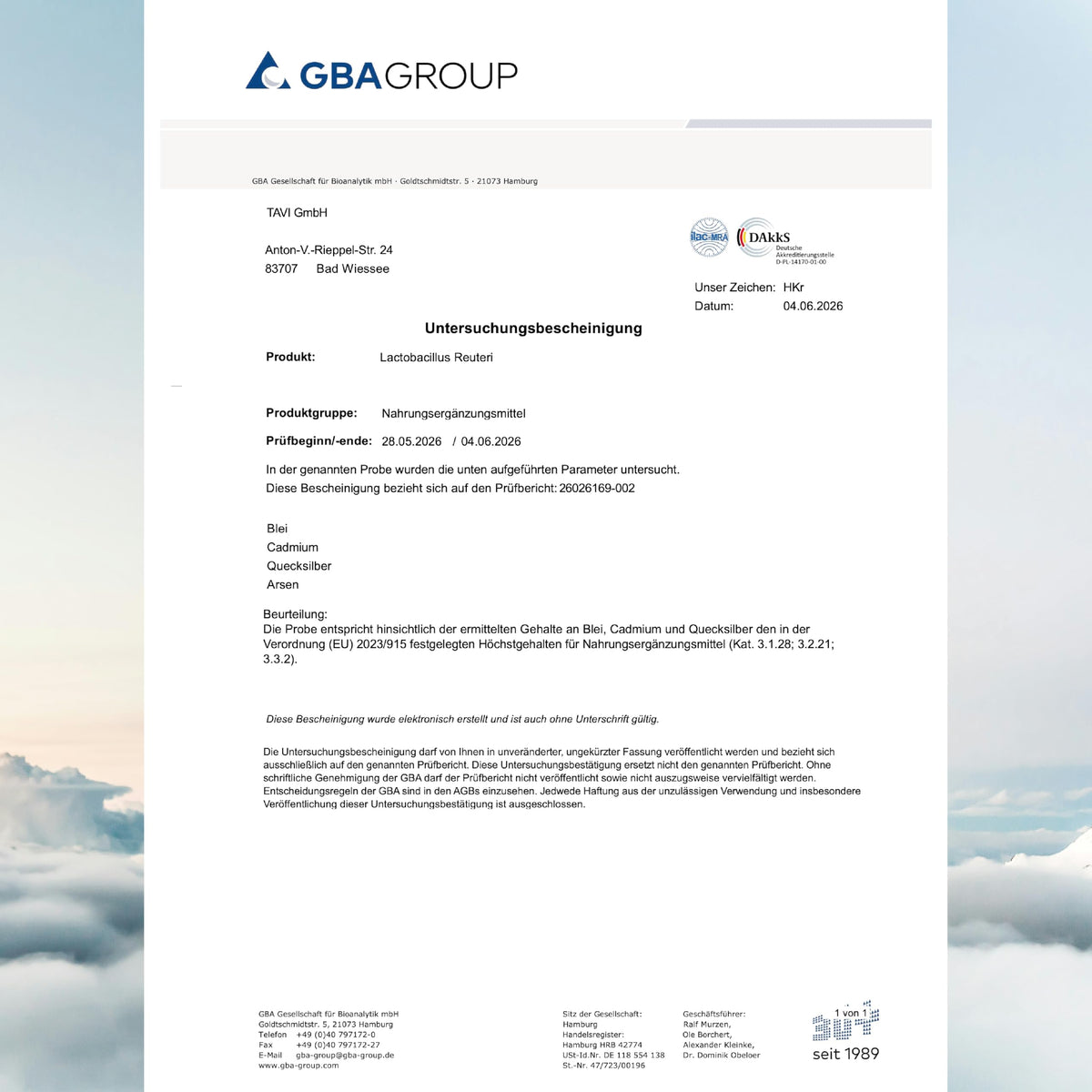 TAVI® Lactobacillus Reuteri Bio Kapseln (L. reuteri DSM 32759, lebende Bakterien)