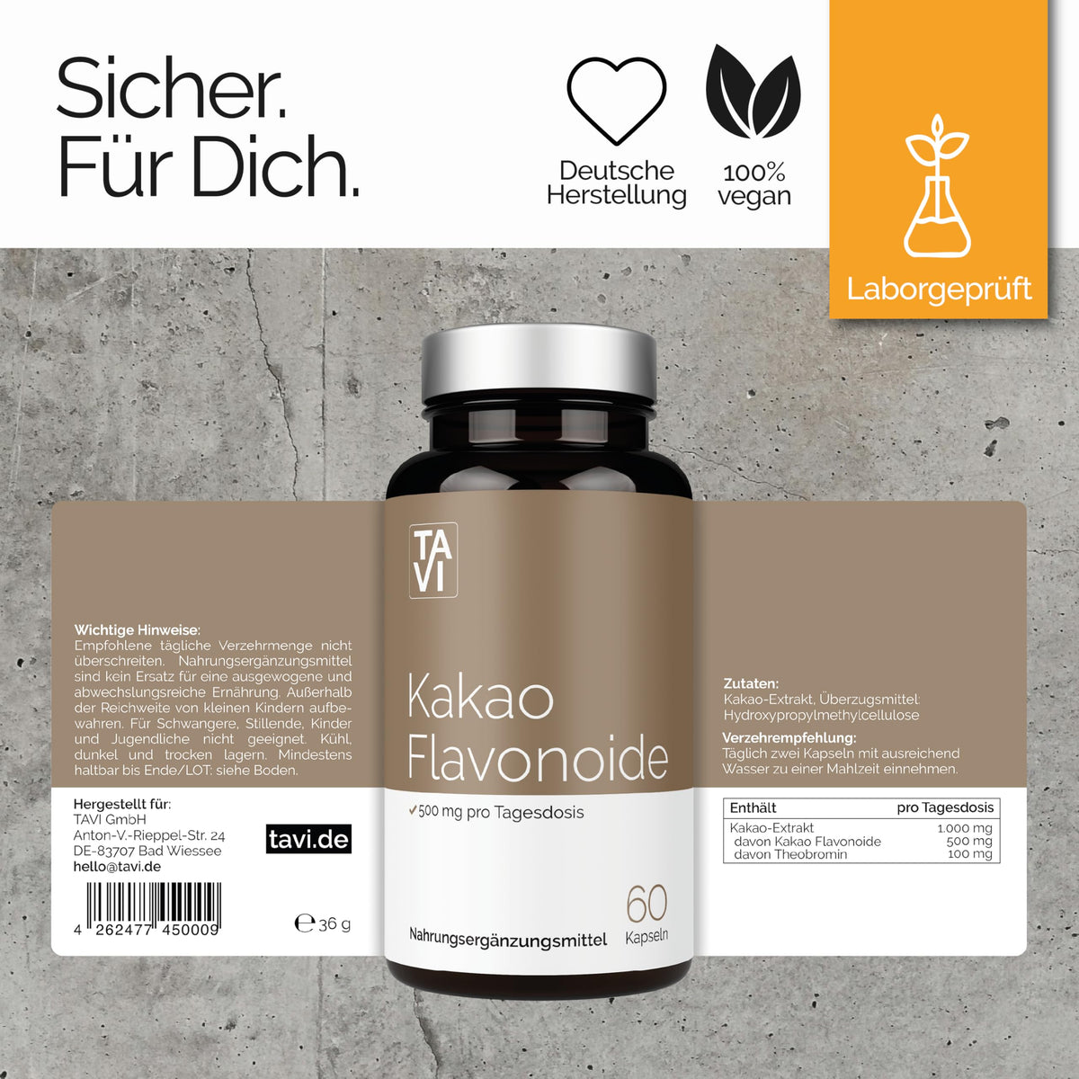 TAVI® Kakao Flavonoide Kapseln (Kakao-Flavanole, Epicatechin, Theobromin)