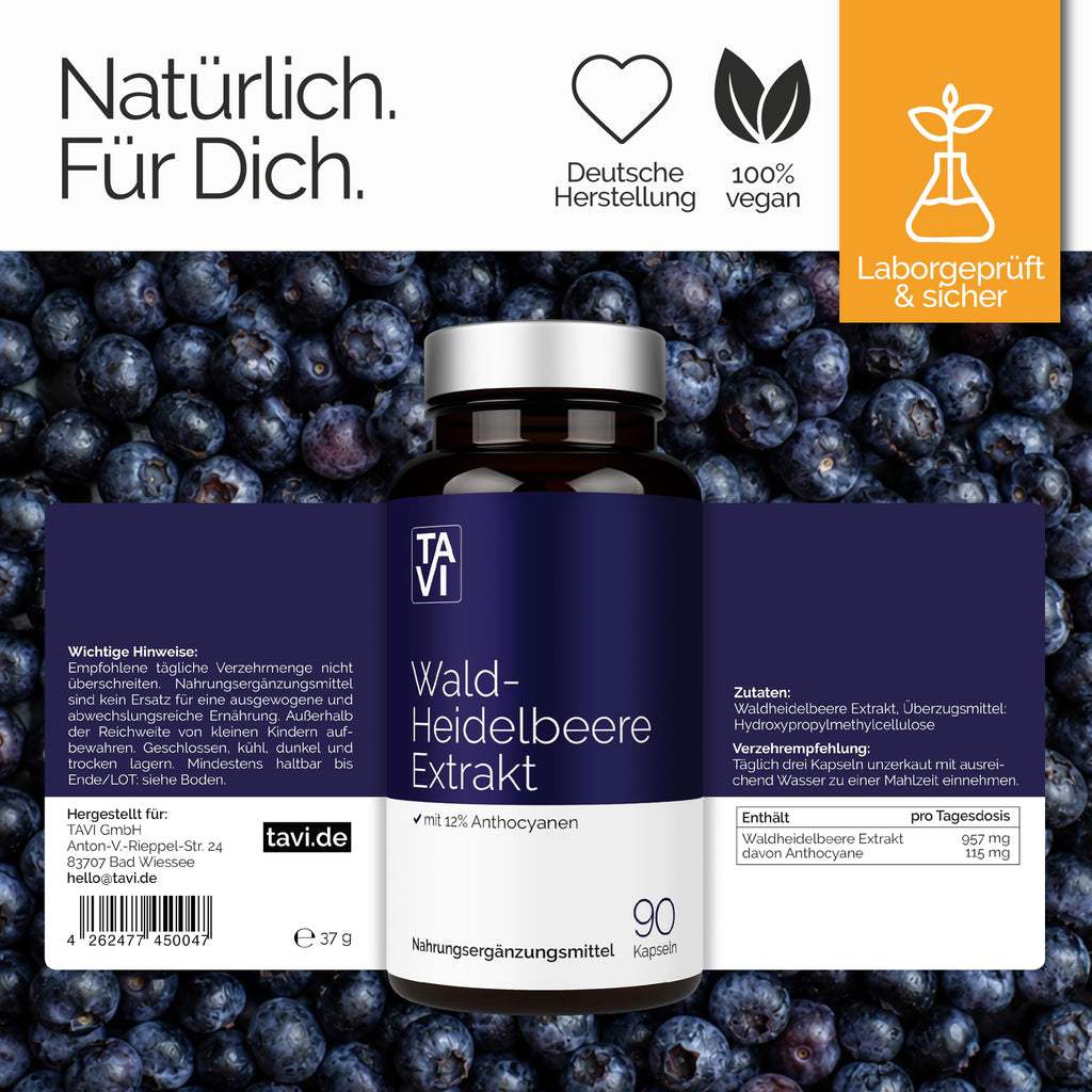 TAVI® Wald-Heidelbeere Extrakt Kapseln (Wildheidelbeere, Bilberry 15:1)