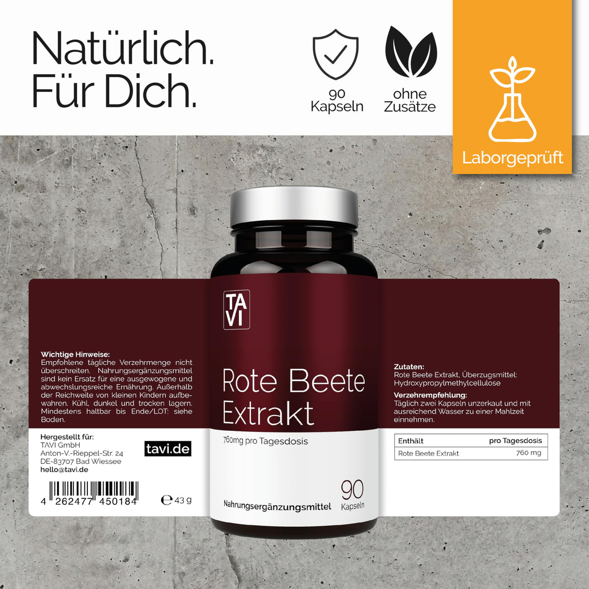 TAVI® Rote Beete Extrakt Kapseln (Beta vulgaris, Beetroot)