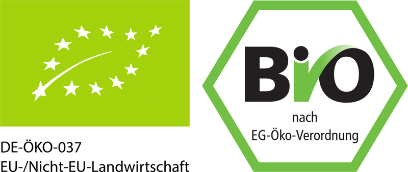 EU-Bio-Logo und deutsches Bio-Siegel, Öko-Kontrollstelle DE-ÖKO-037, EU-/Nicht-EU-Landwirtschaft